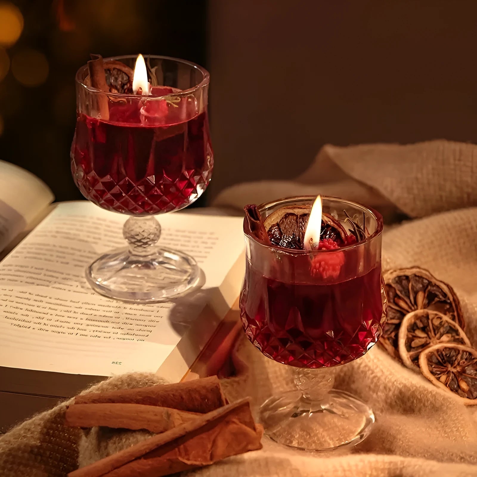Glass wine goblet scented candle with French mulled wine fragrance jelly crystal wax