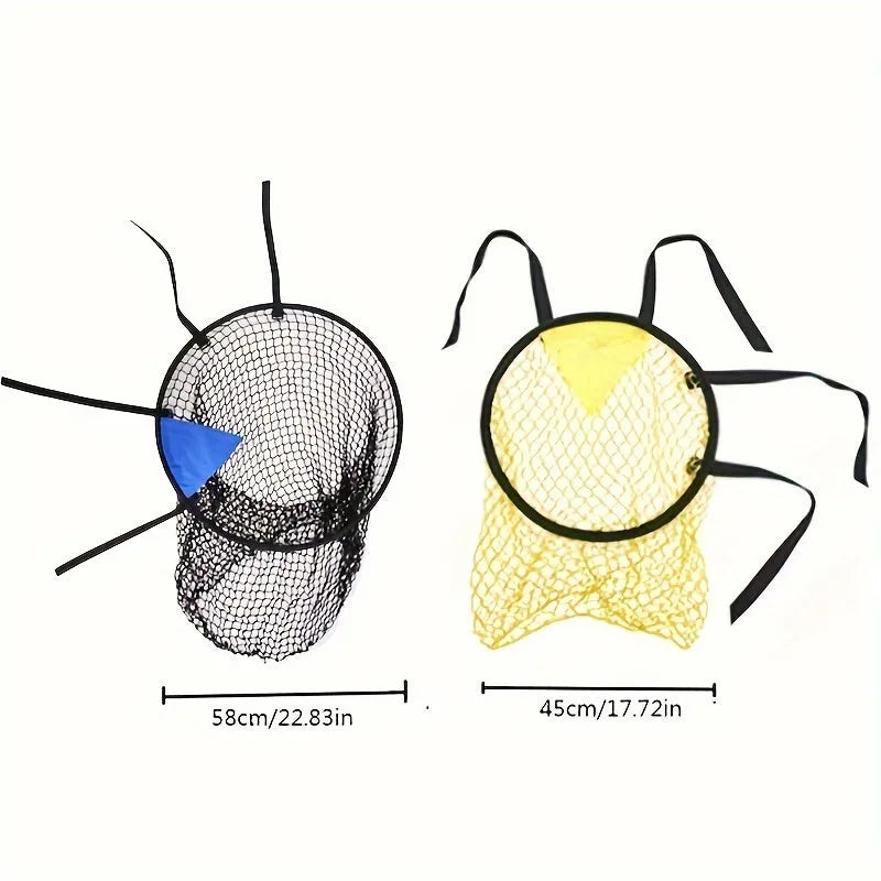 Portable black and yellow football training goal net with four target zones for shooting practice.