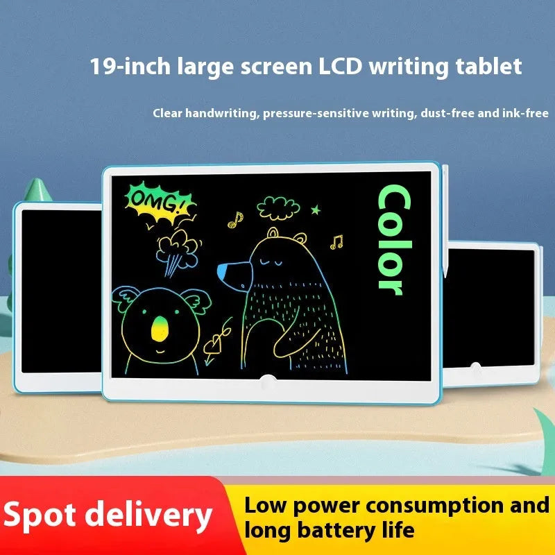 19-inch blue and white LCD drawing tablet for children with stylus on screen