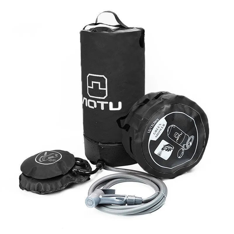Portable 11L PVC outdoor camping shower bag in black with 200cm ABS water pipe and faucet