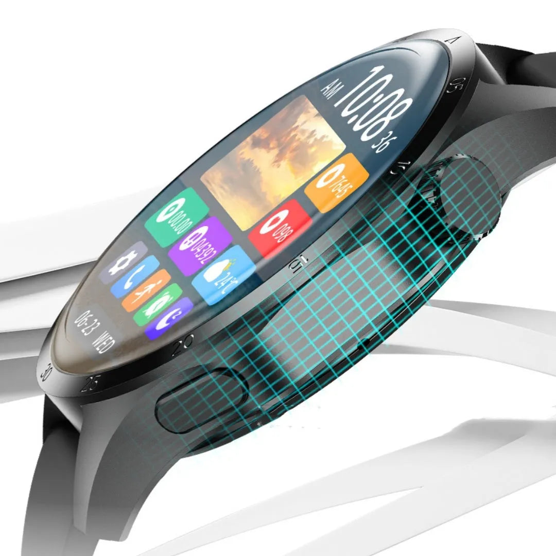 Black Bluetooth calling smartwatch with TFT touch screen on a silicone strap, showing health metrics display.