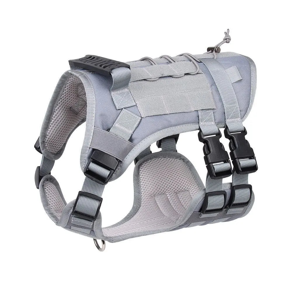 Black Oxford cloth tactical dog harness chest and back design with D-ring for walking and training