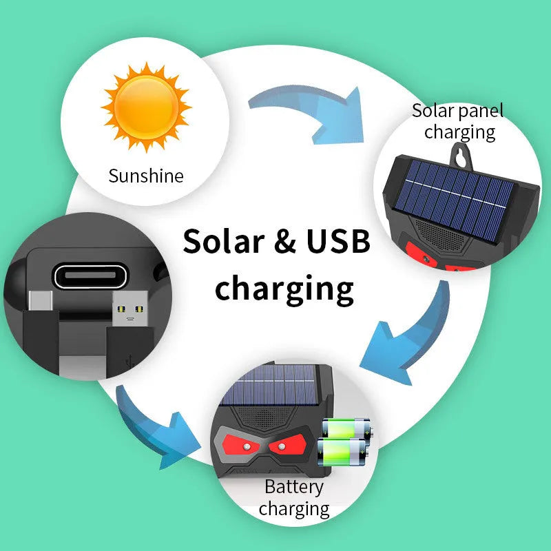 Black solar ultrasonic animal repeller for outdoor garden pest control