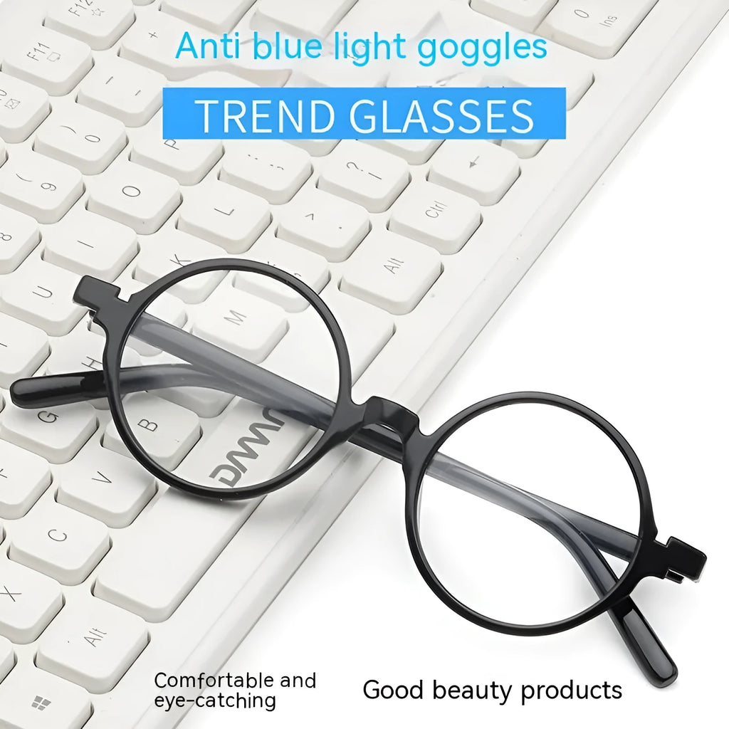 Artistic retro round flat mirror sunglasses with a PC frame in four colour options.