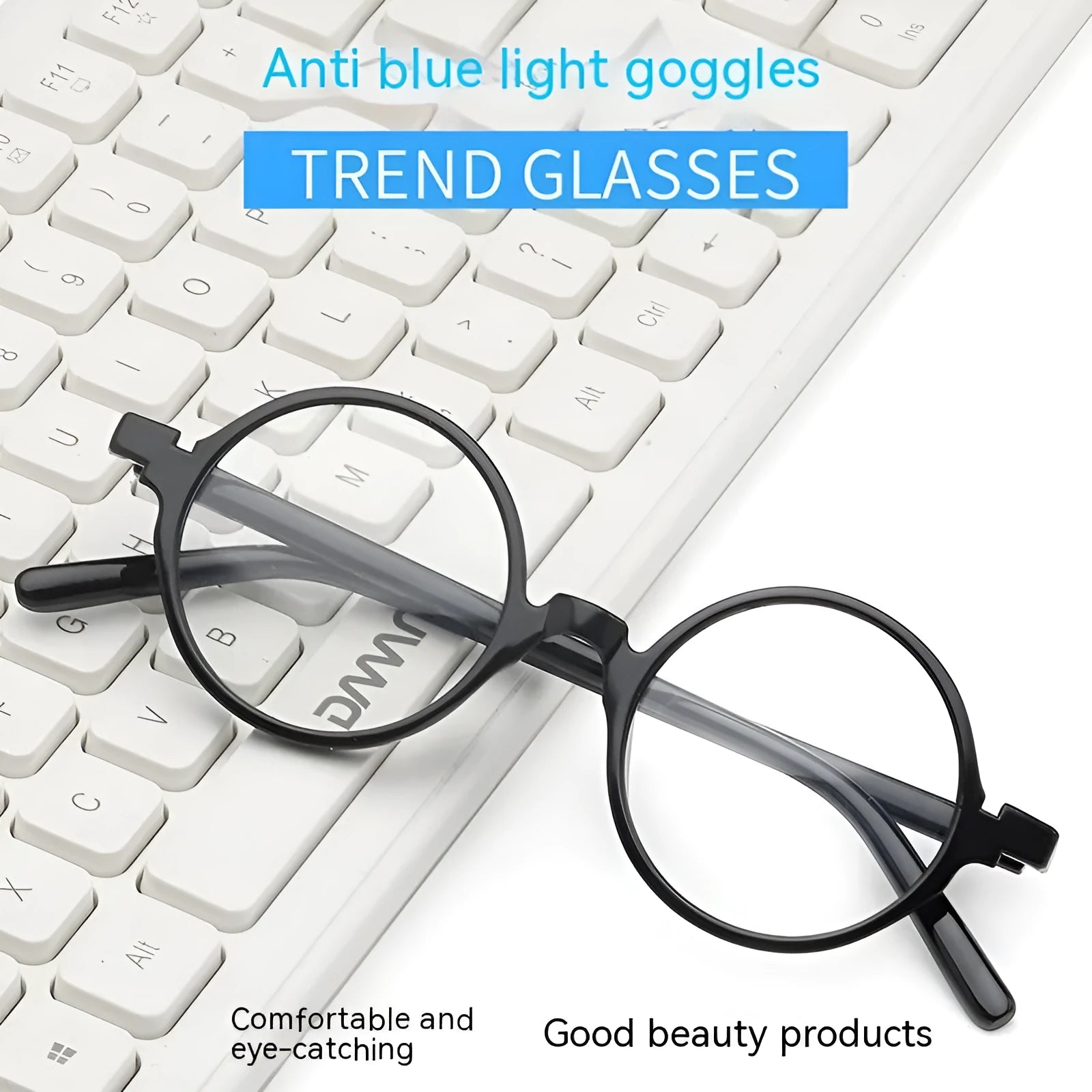 Artistic retro round flat mirror sunglasses with a PC frame in four colour options.