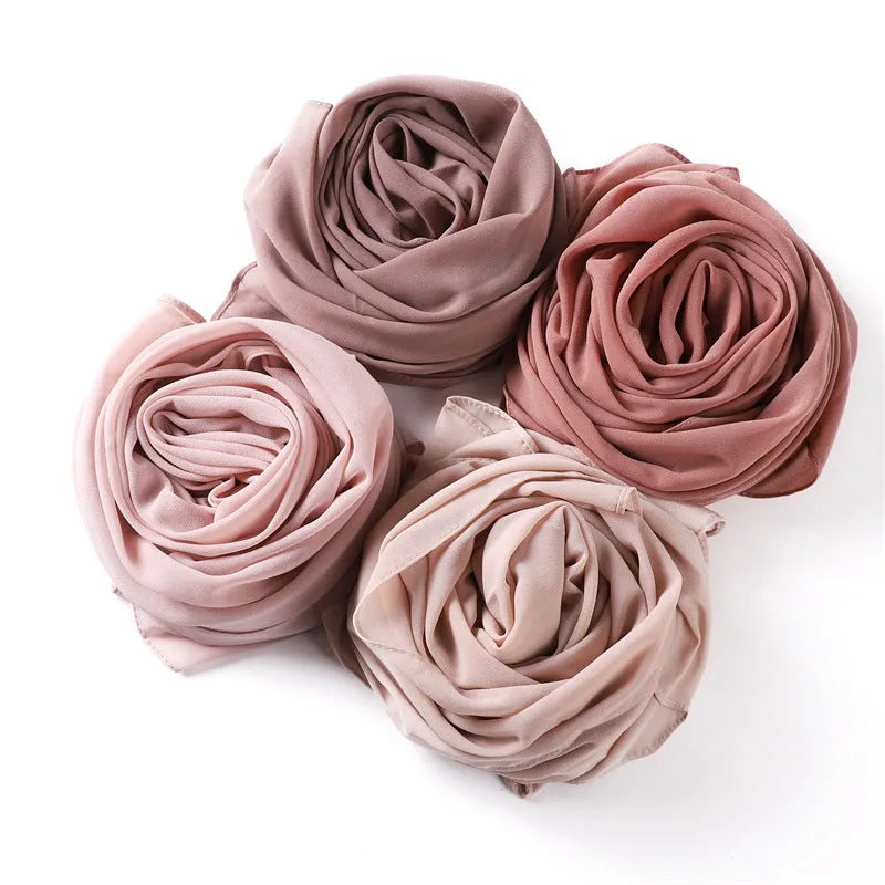 Solid colour pearl chiffon scarf 70cm x 180cm for daily head covering, hijab, or shawl use