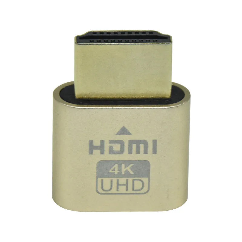 Compact 26.5mm long HDMI dummy plug in gold finish for virtual display on graphics card.