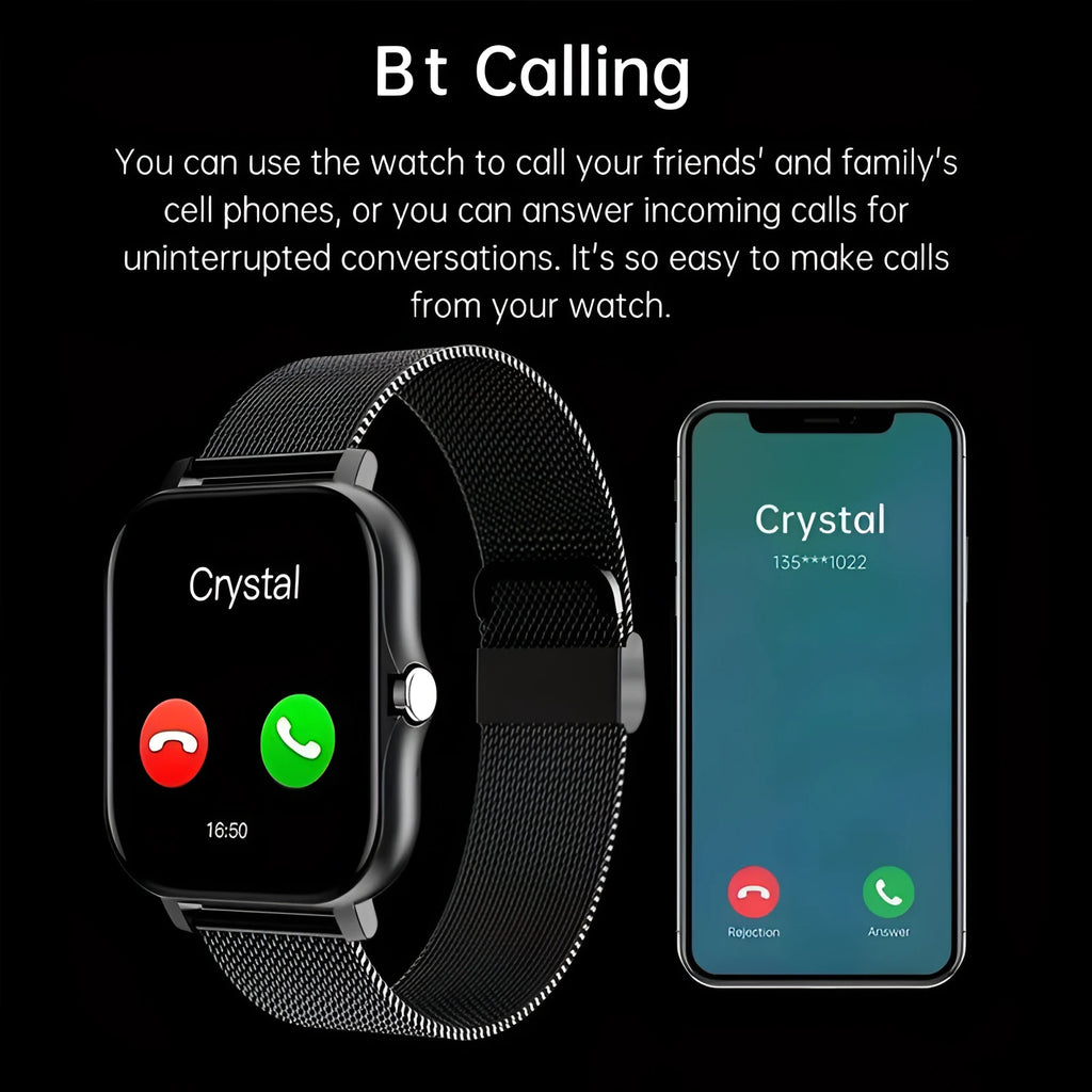 Smart watch with 1.44-inch touch screen displaying time, featuring a silicone wrist strap.