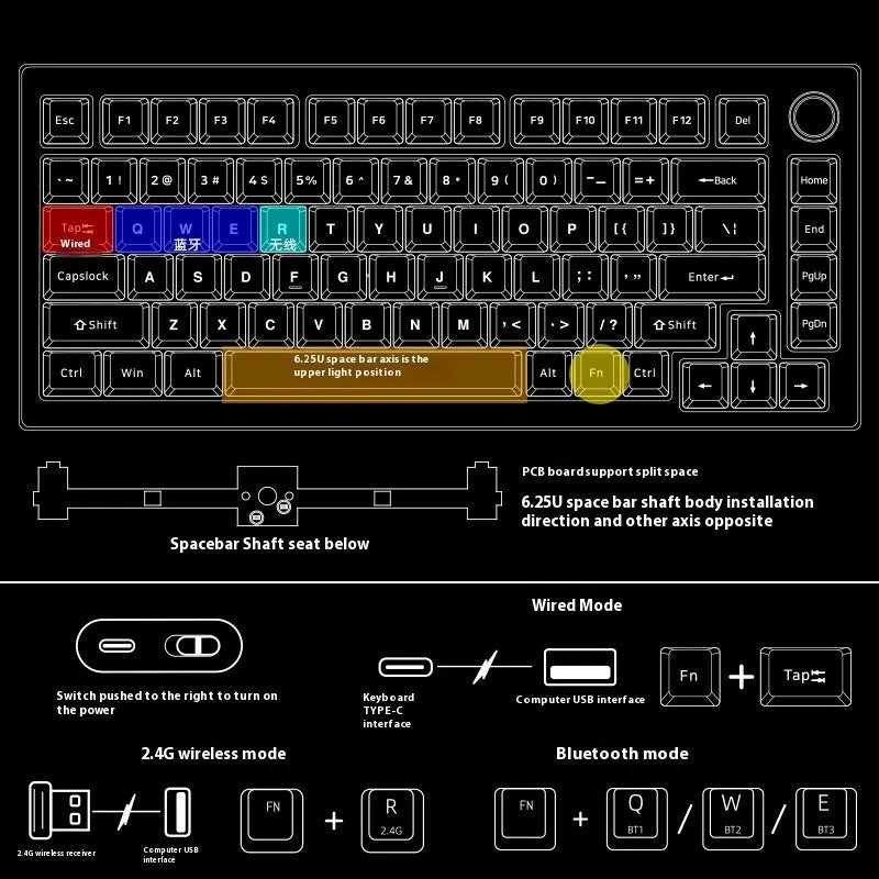 Heiji Snake aluminium mechanical keyboard kit with key puller and USB receiver on a desk