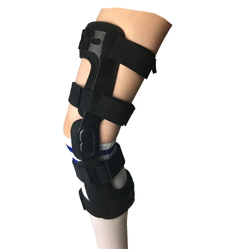 Black anterior ligament knee pad supporter shown with left and right leg size tags.