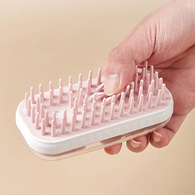 Silicone pet bath brush for dogs and cats in gray and pink, hand-held massage brush for bath time