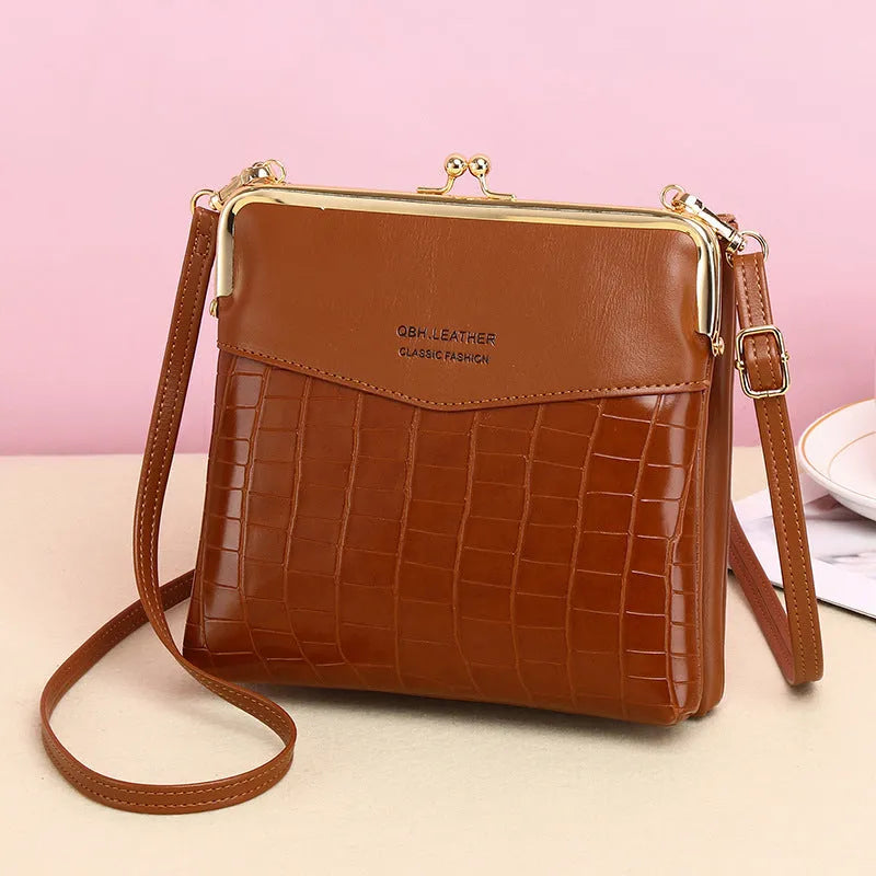 Retro solid colour PU leather messenger shoulder bag 18x4x17cm with embossed finish and multiple internal pockets