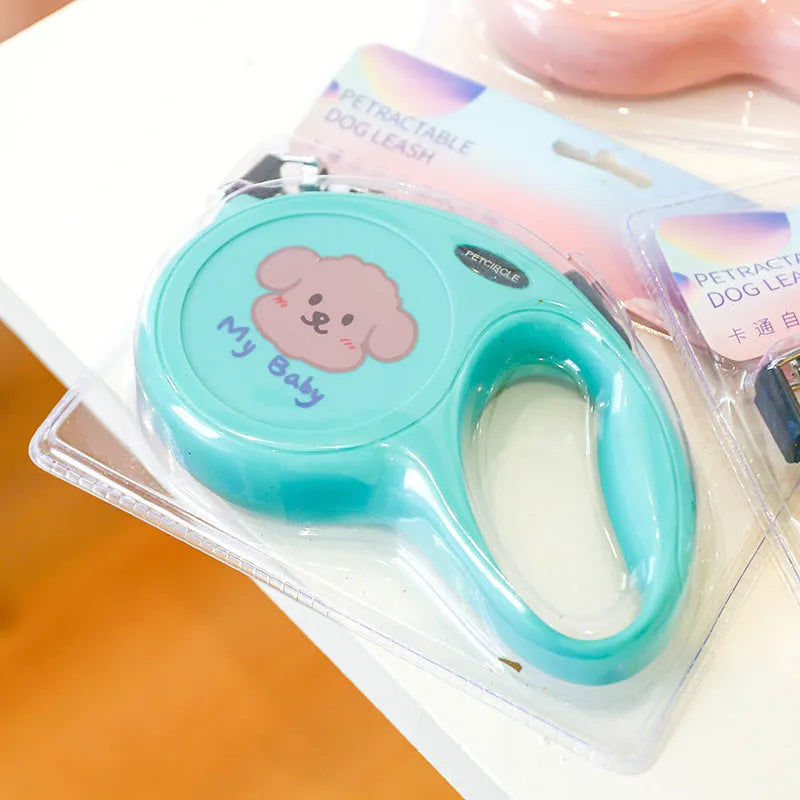 Plastic retractable dog leash in blue with 5 metre length and compact housing