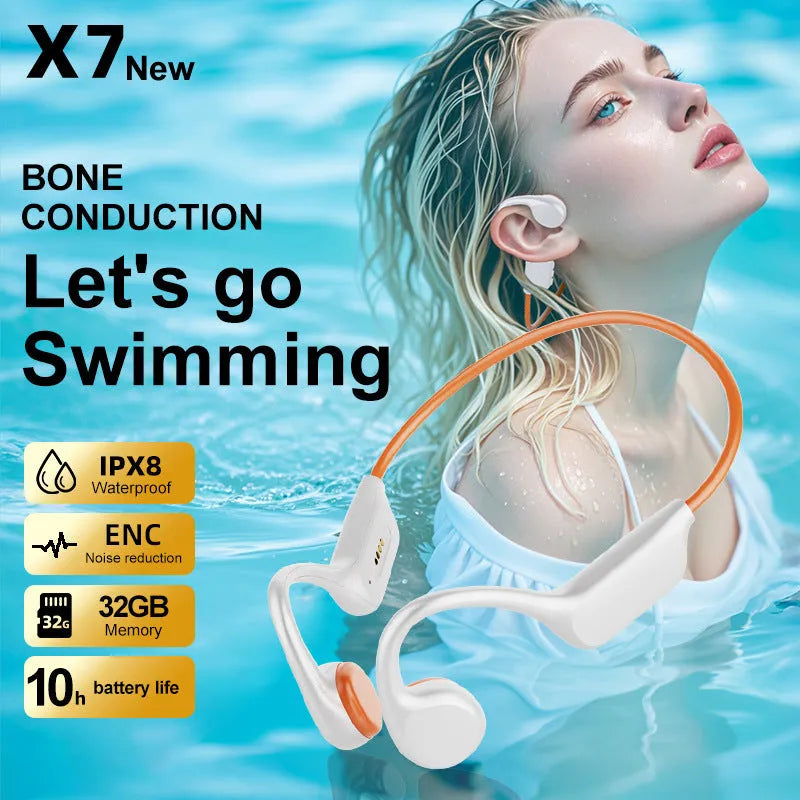 Swimming headset 32G memory waterproof silicone earphones in Black, Red and White Orange options