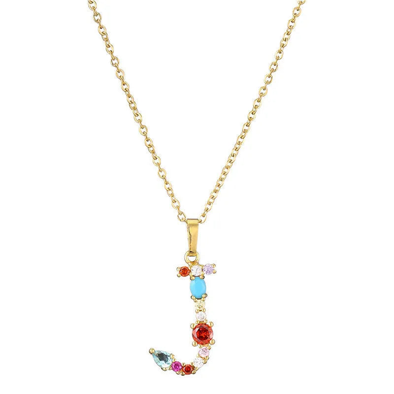 Copper micro-set zirconium English letter initial pendant with matching chain, light luxury style