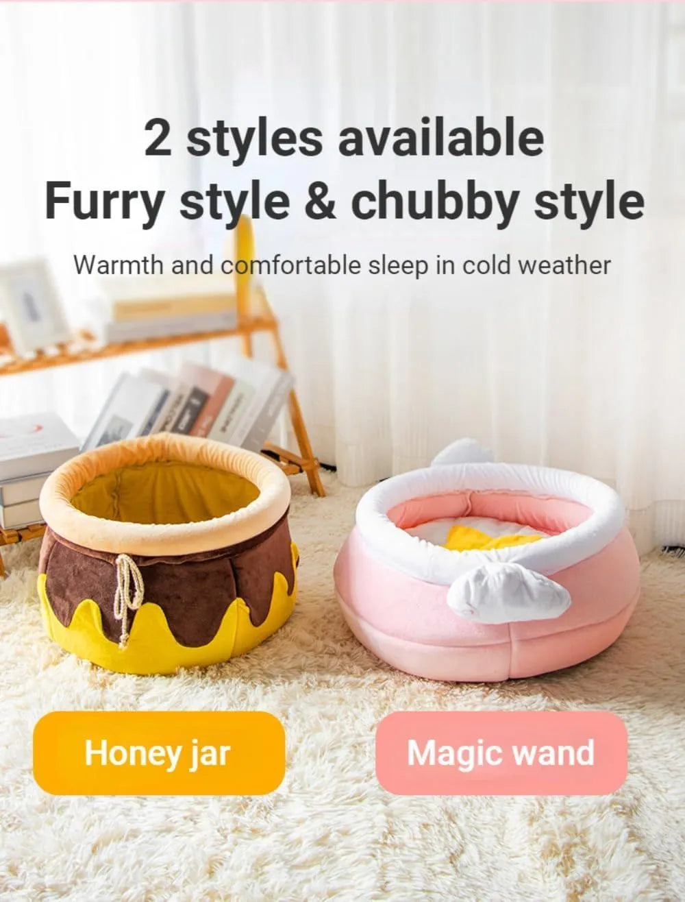 Pink and yellow honey pot shaped cat sofa bed with a removable cushion for small pets.