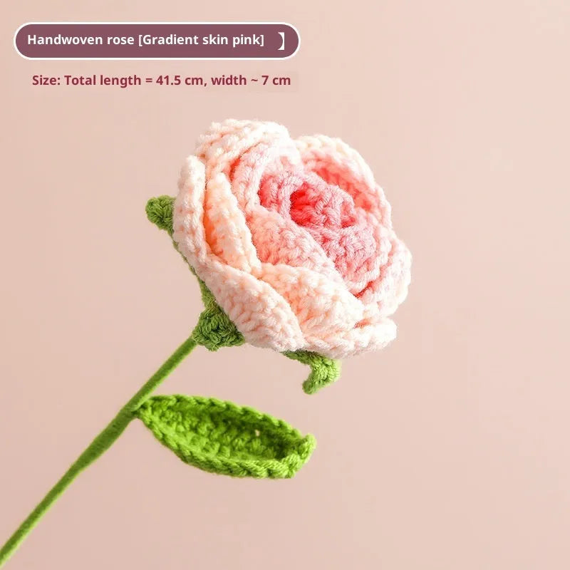Hand-woven yarn artificial rose bouquet in gradient pink colour for wedding decoration