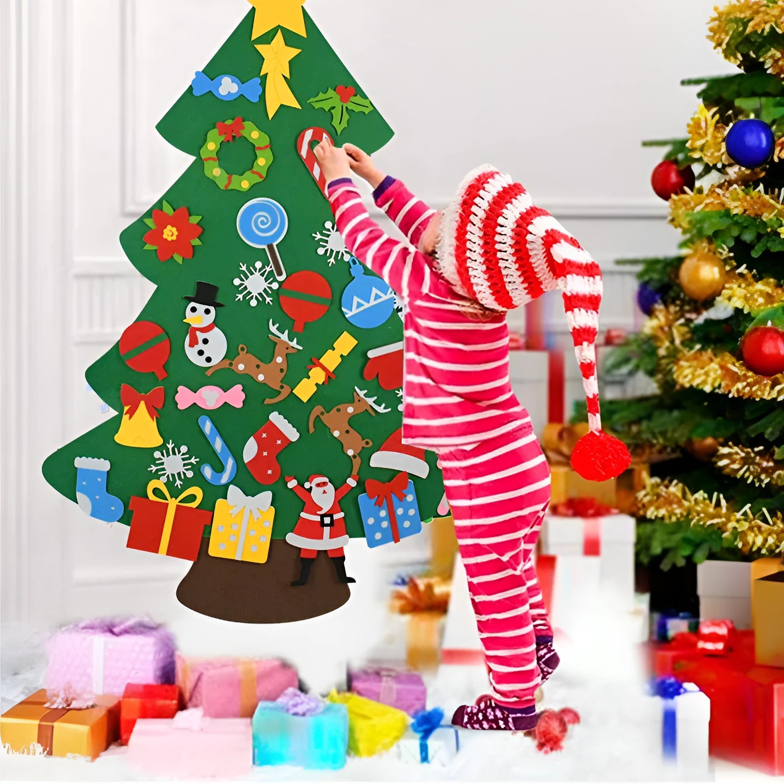 DIY felt Christmas tree ornaments for kids, 18 pieces, colour sections A-I, felt width 110cm