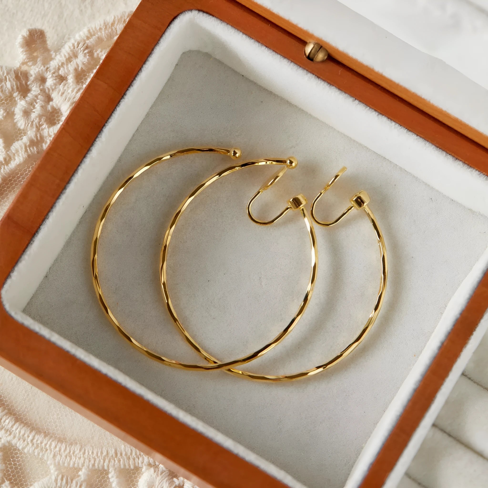 Simple metal big circle earrings 5cm diameter copper geometric with electroplated gold finish
