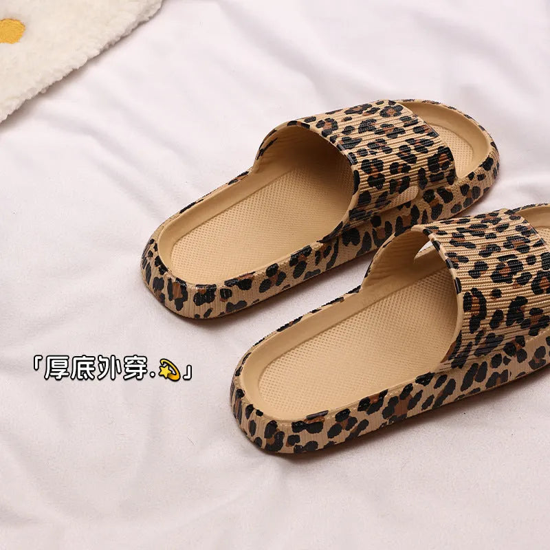 Leopard print EVA slippers for women with thick sole in Korean fashion style