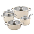 Stainless steel 304 double bottom soup pot set with beige gift box and glass covers