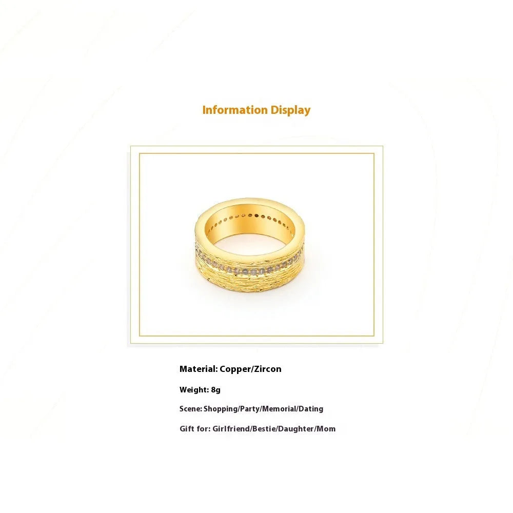 Gold geometric zircon women's ring on a white background.