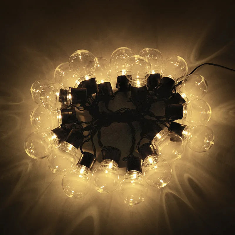 10-metre solar powered decorative LED light string with black cable for festival tents