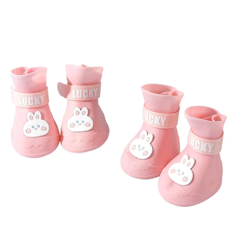 Waterproof anti-slip silicone pet rain boots, 4PCs, blue green pink yellow, sizes L to 5XL
