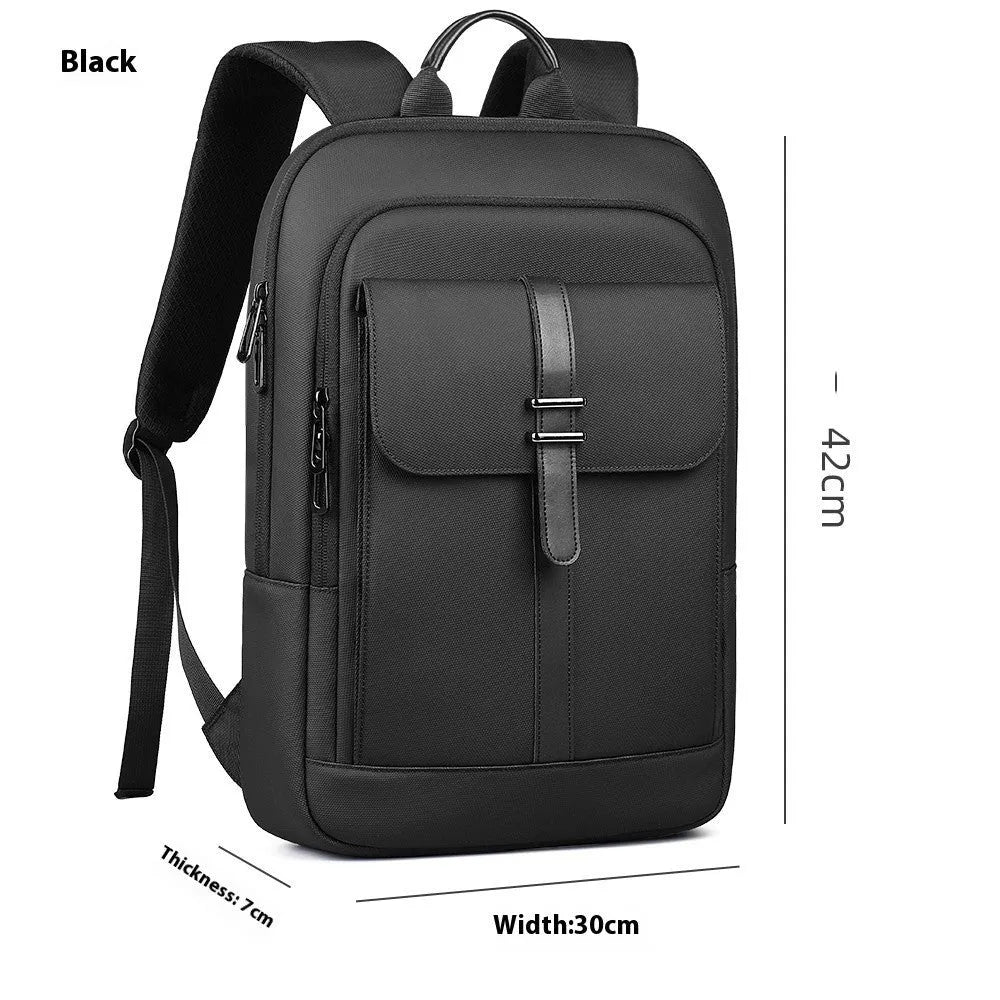 Black Oxford cloth backpack with sewing line details for business commuting