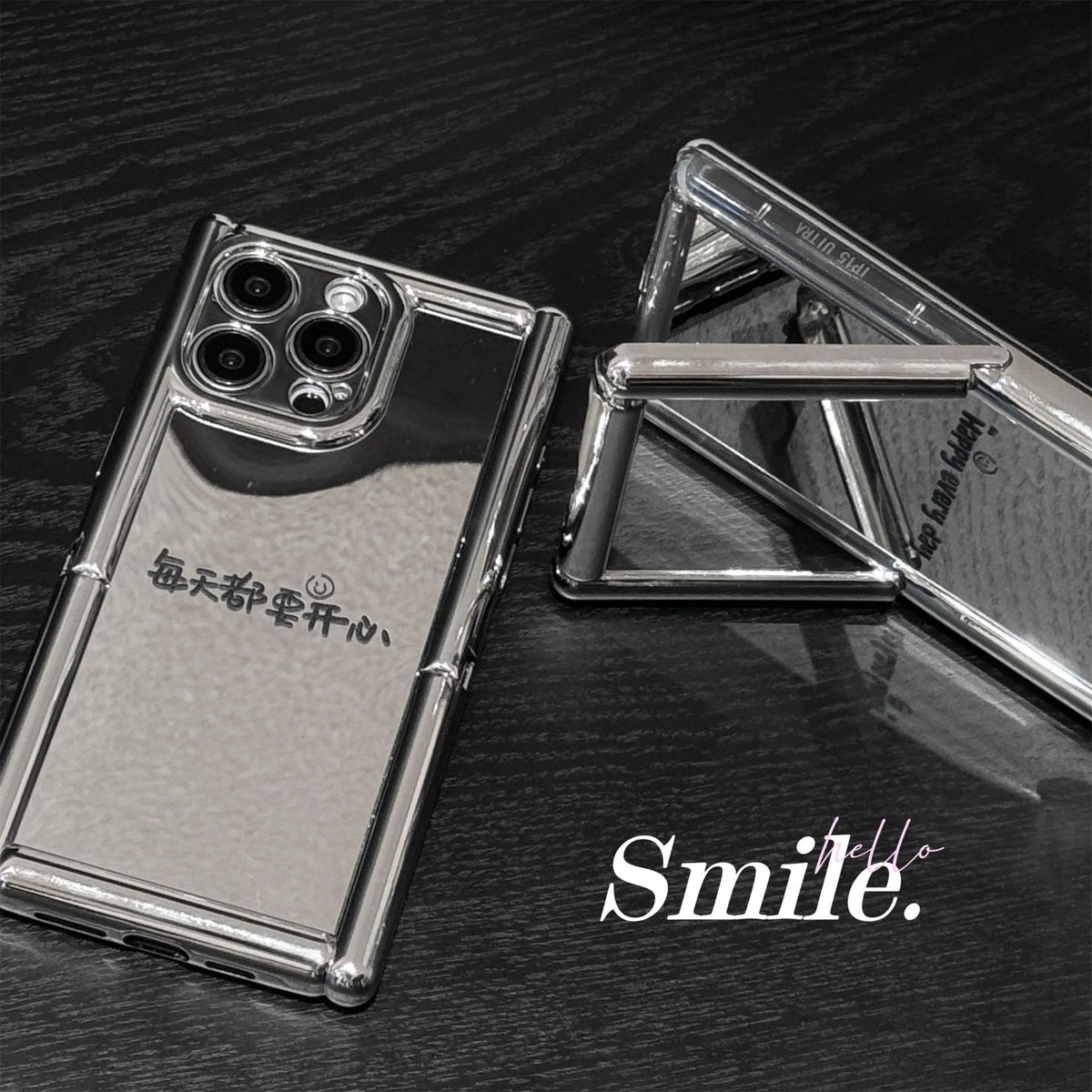 Silver grey mirror iPhone case with cylindrical bracket stand, electroplated TPU, anti-fall, all-inclusive