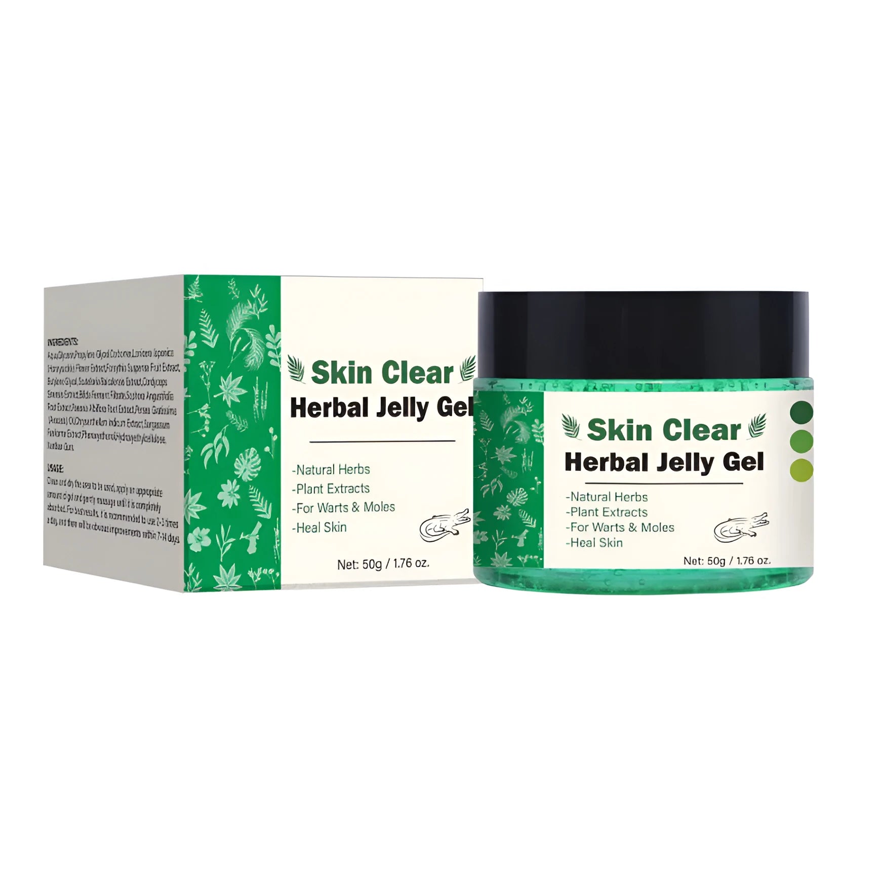 Clear herbal gel in 50g tub for body care and makeup preparation