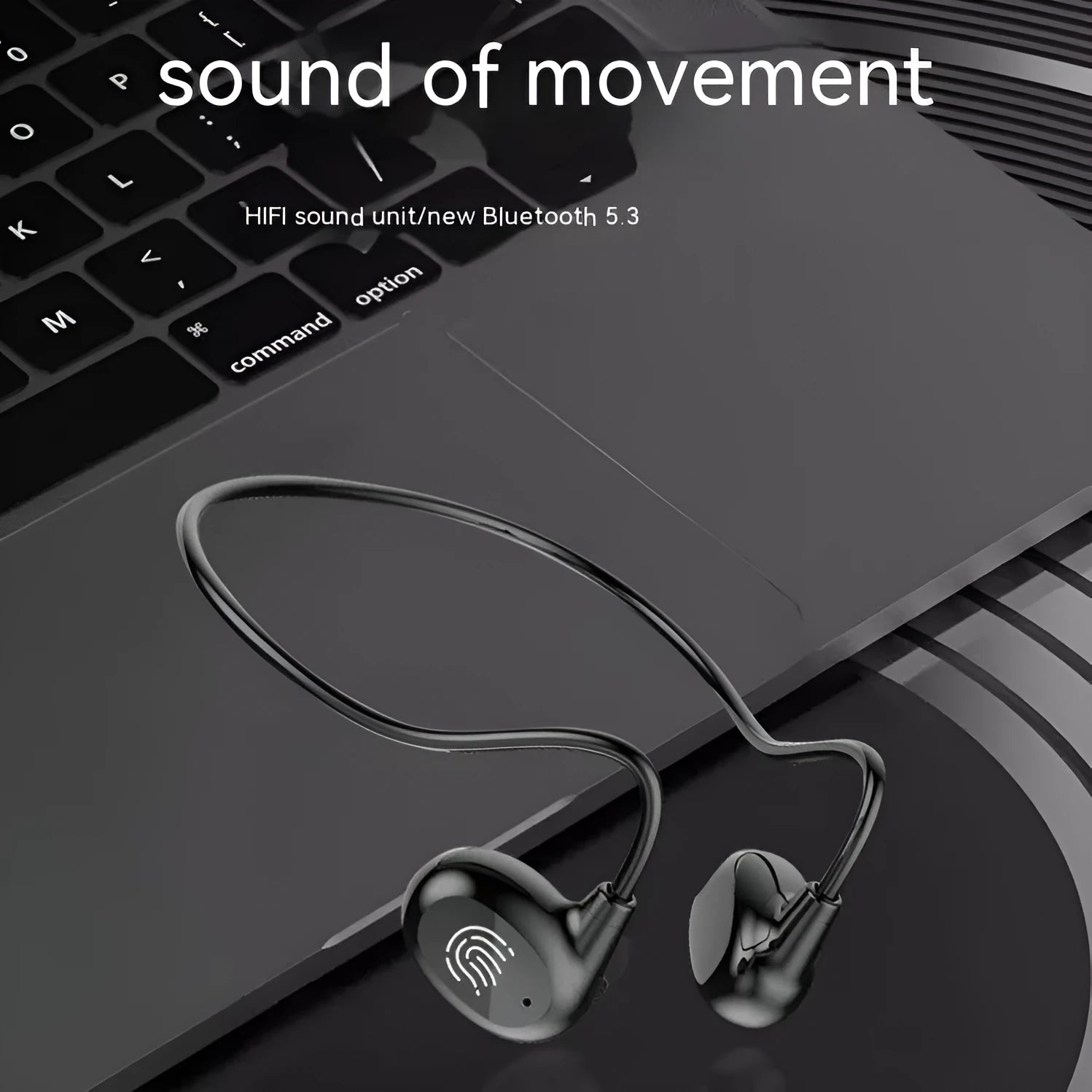Ear hook OWS Bluetooth headset in black with compact ABS body and over-ear design