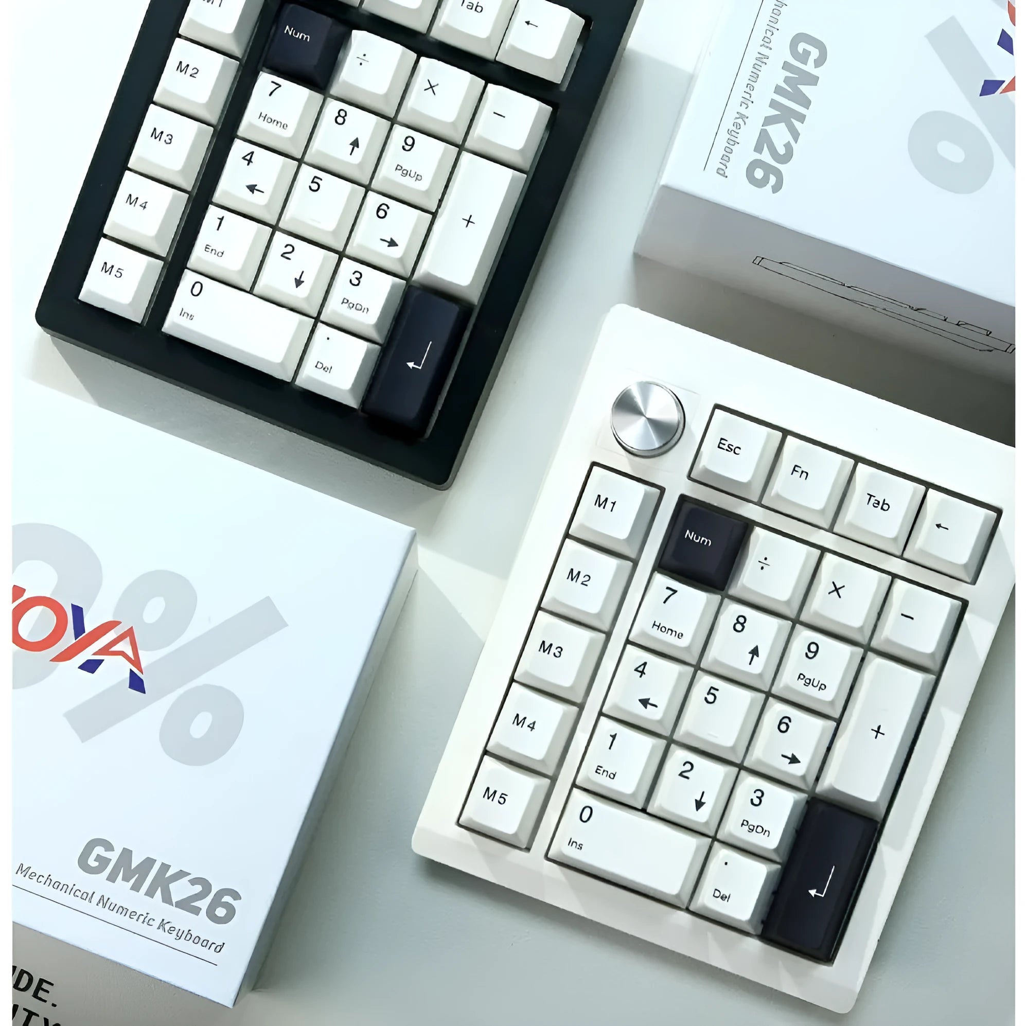 Wireless mechanical numeric keyboard with dedicated number pad shown in black and white colour options