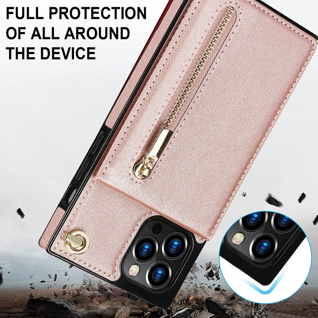 Crossbody TPU leather phone case with lanyard for iPhone 15 series, available in multiple colours