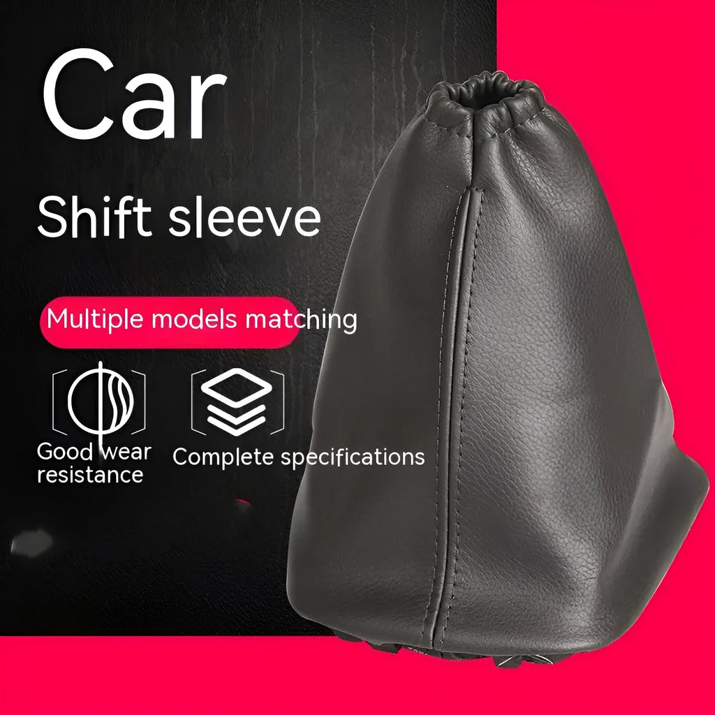 Black genuine leather car shift lever dirt-proof protective sleeve.