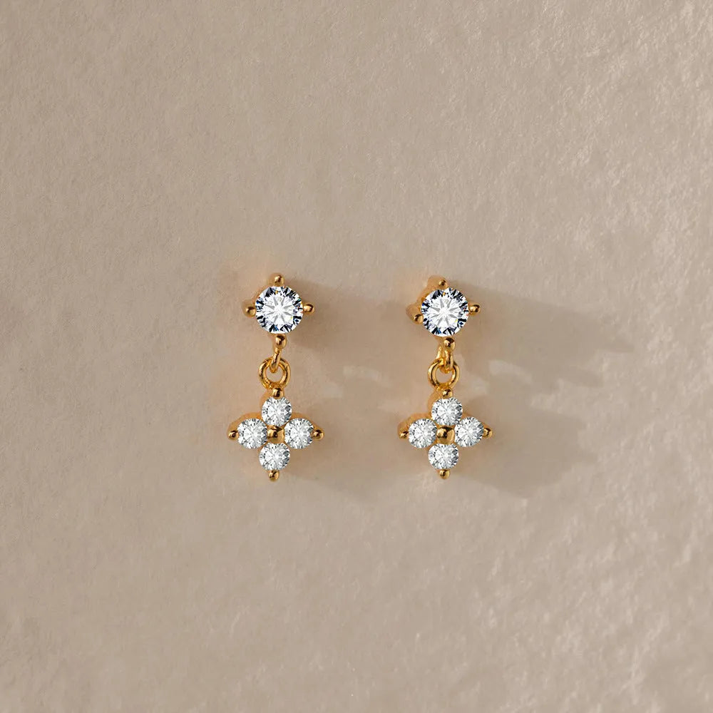 Women’s simple fashion zircon flower earrings in 14k gold stainless steel with electroplated finish