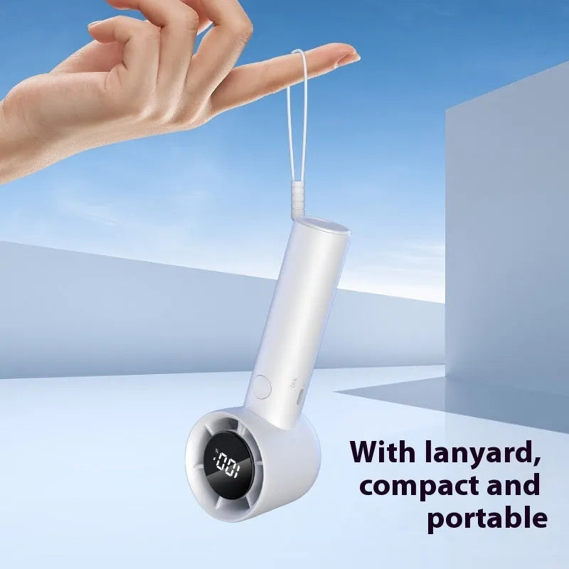 Handheld high-speed fan with five blades, available in Cool Black colour, compact design for USB charging