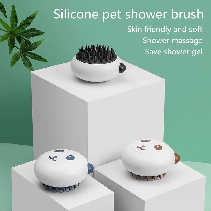 Panda shaped silicone pet shower brush with soft bristles for cat and dog bath time