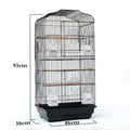 Portable black wire bird cage for small to medium parrots, 45.5x35x93.5cm, with wooden poles and plastic food cups