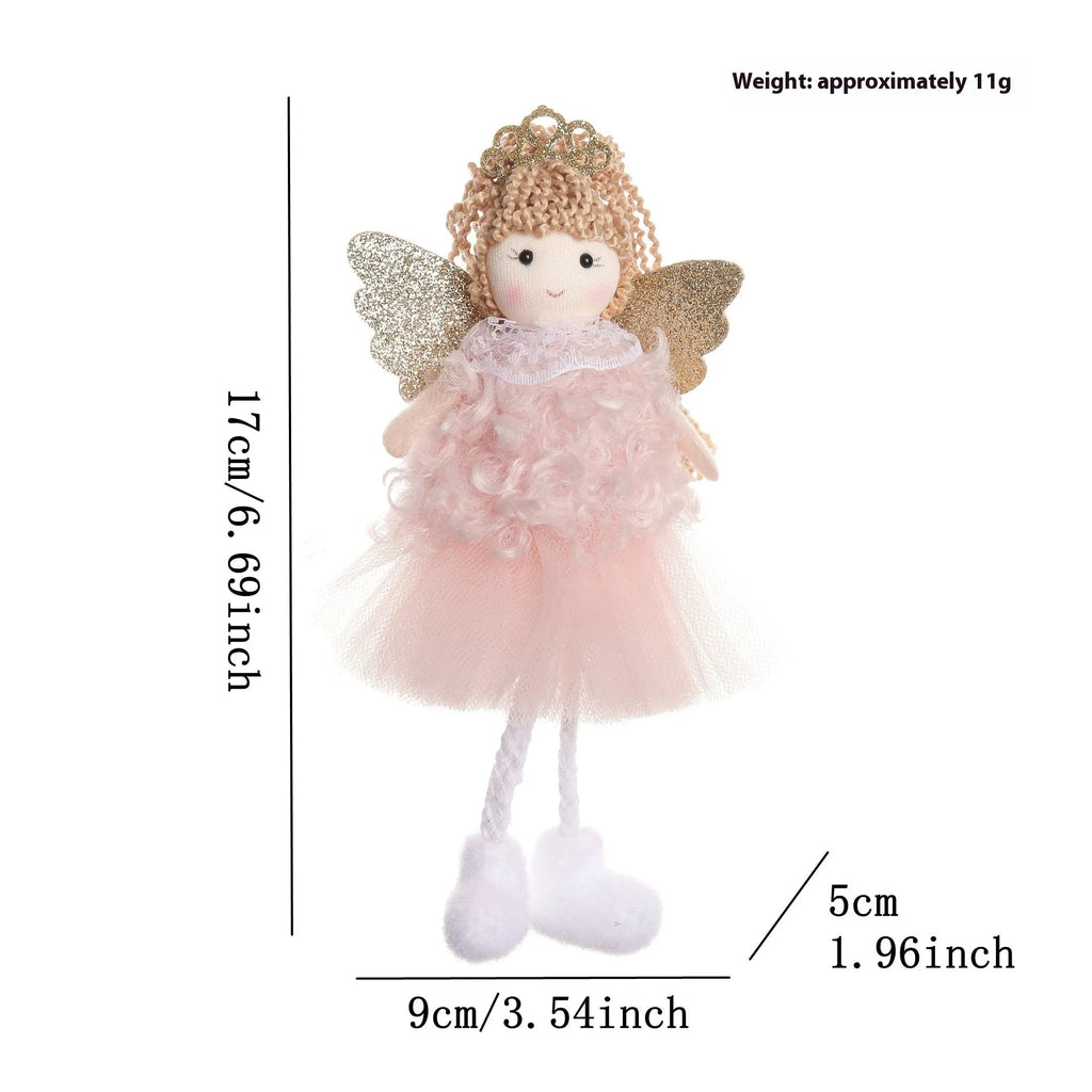 Cartoon-style cloth Christmas angel pendant hair ornament for girls on a high ponytail.