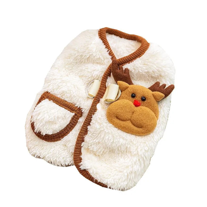 Plush warm dog coat jacket for small breeds, fleece material, Santa Claus design, sizes S and XS