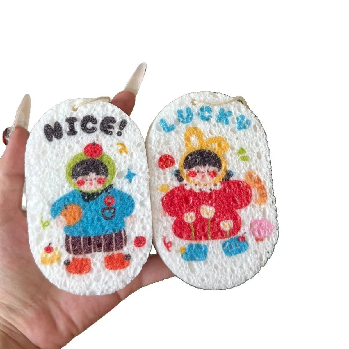Wood pulp cellulose cartoon compression sponge disc with Little Red Riding Hood design for kitchen dishwashing