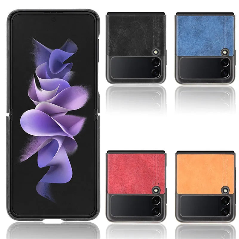 Cow Pattern Car Thread PC leather phone case for Samsung Galaxy Z Flip 3 5G in black back cover style