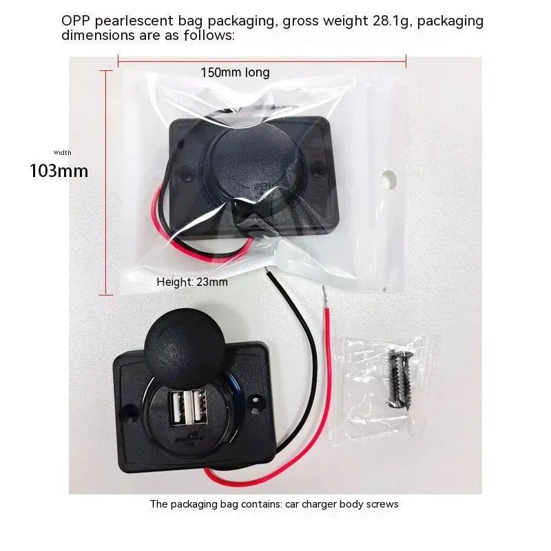 Black car USB charger with two ports for vehicle installation and mobile device charging