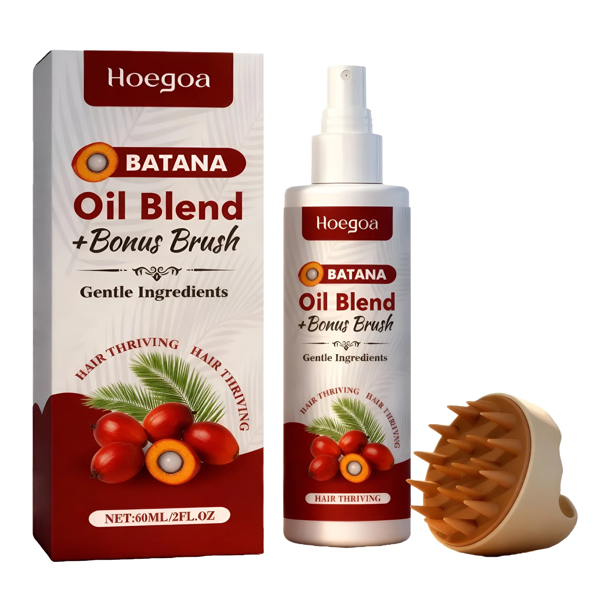 60ml hair care spray with biotin and vitamin E next to a massage comb