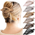 Six plastic hair clips with frosted grip and quadrilateral design in nude colour