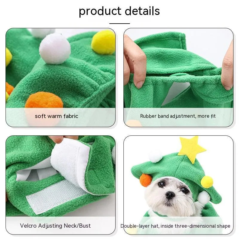 Green polyester Christmas tree pet costume for dogs and cats casual style