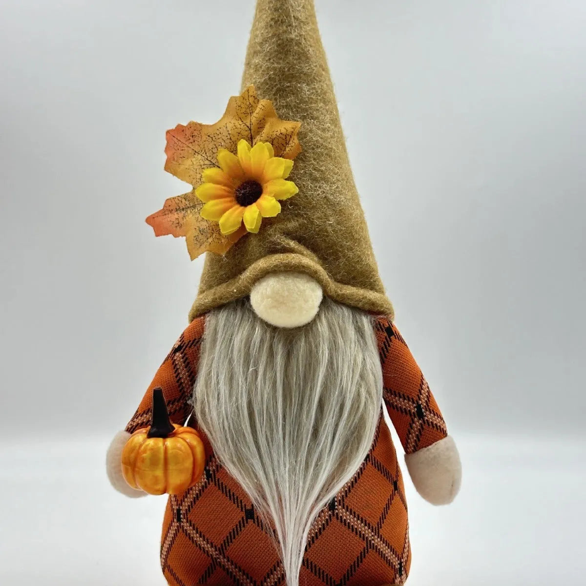 Harvest festival autumn pumpkin faceless doll in braid style with mixed fabric and plastic construction