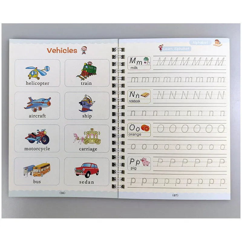 Magic calligraphy practice set with four A4 books, stylus pen, and refills in colour options