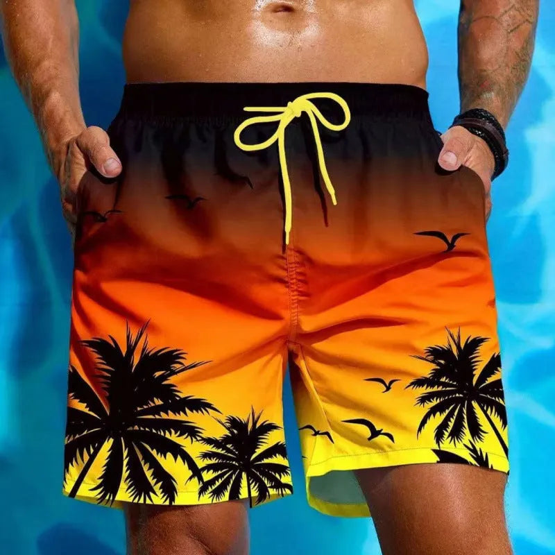 Men's ethnic style swimming trunks with loose board short design in polyester fabric